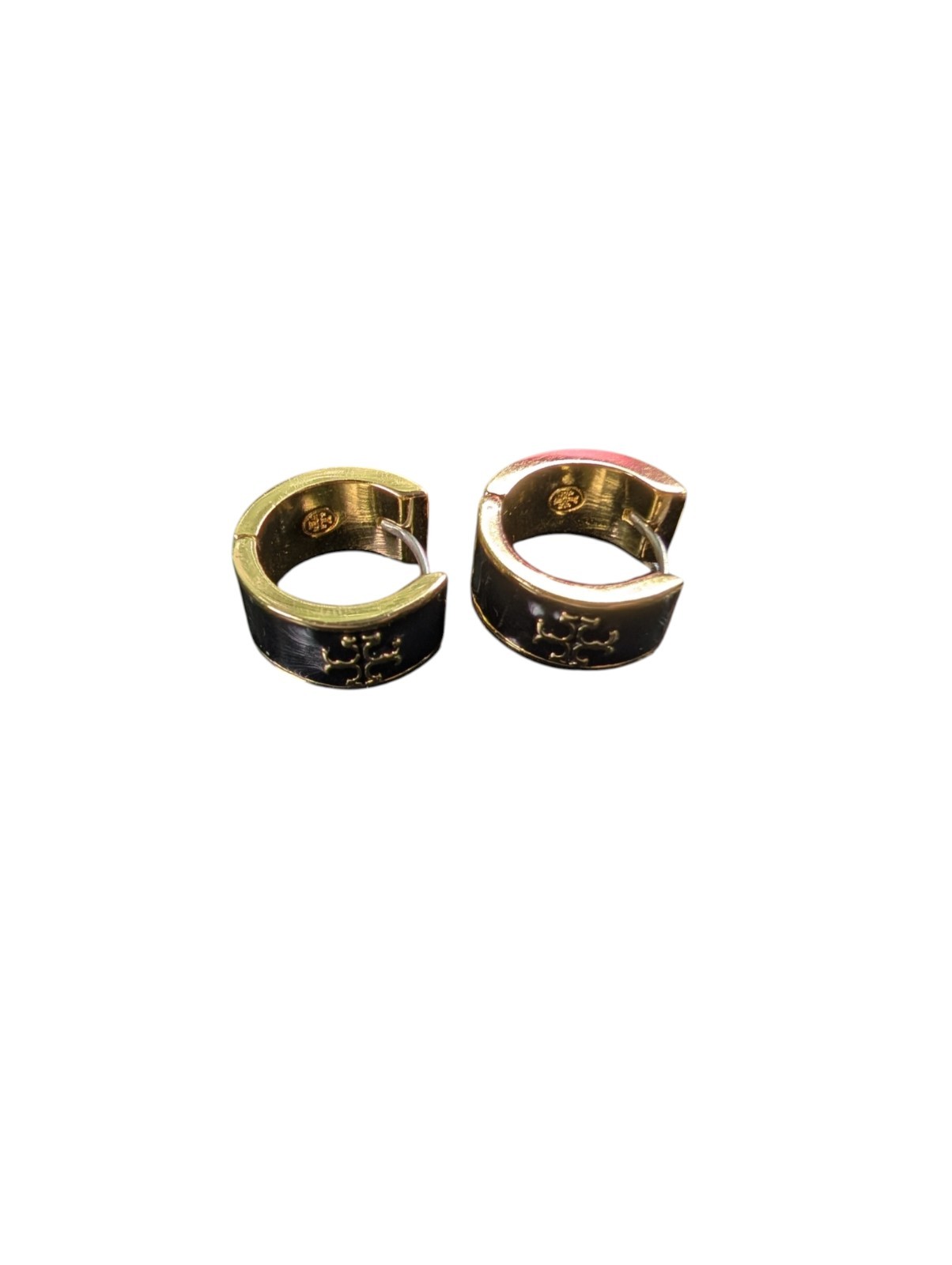 Tory Burch Black Enamel Hinged Huggie Hoop Earrings