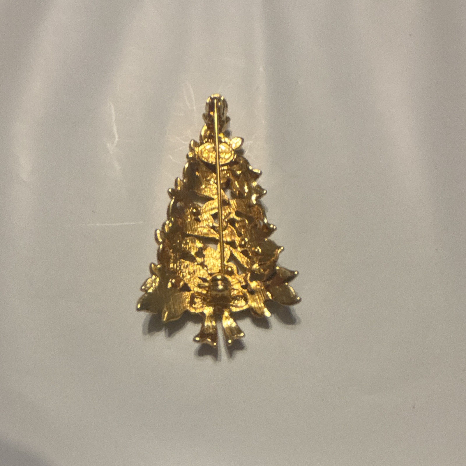 Christopher Radko Rhinestone Christmas Tree Brooch Pin Red Green White