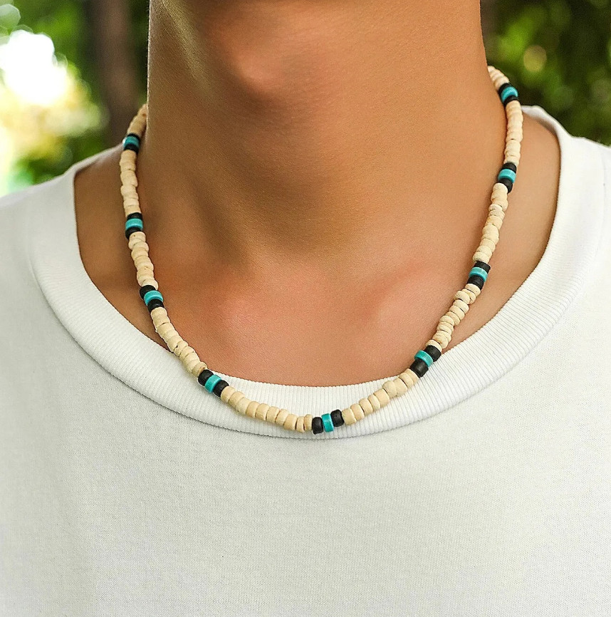 1pcs Men’s Wooden Bead Surfer Necklace – Handmade Tribal Summer Jewelry -NEW
