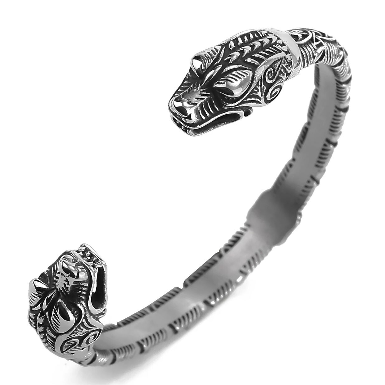 Jormungandr Bracelet Large Viking Dragon Cuff Fits 7-9 inch Wrists Men Norse