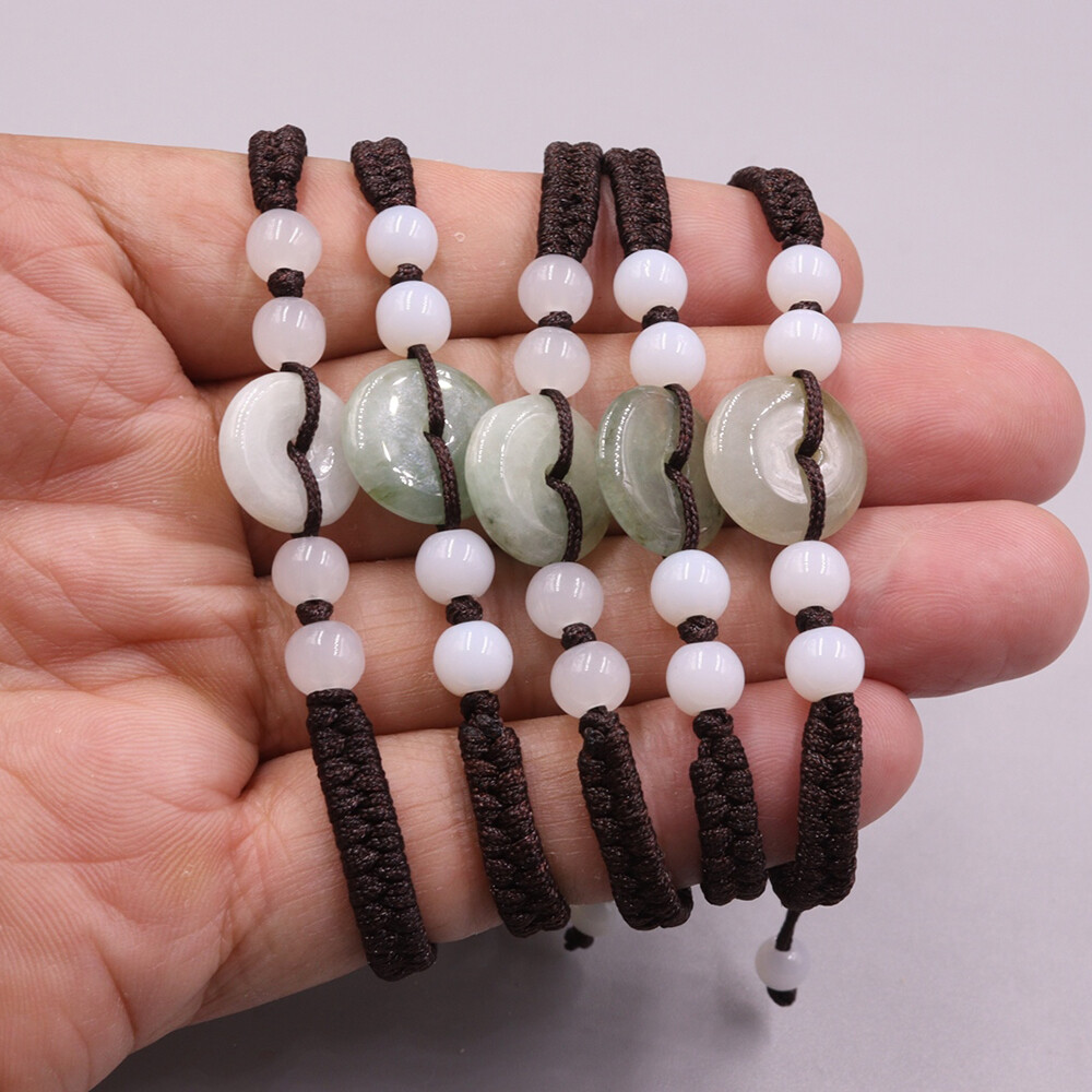 5pcs Real Grade A Natural Jade Men Women Lucky Circle Peace Beads Bracelet