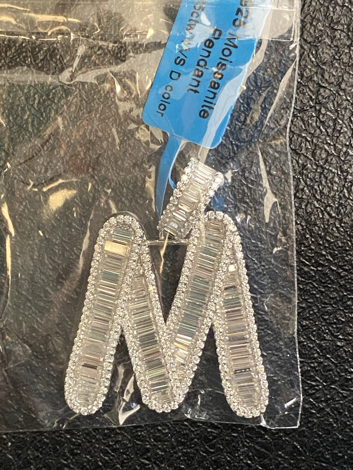 925 Sterling Silver Moissanite Letter M Pendant Pavé Baguette Box Chain