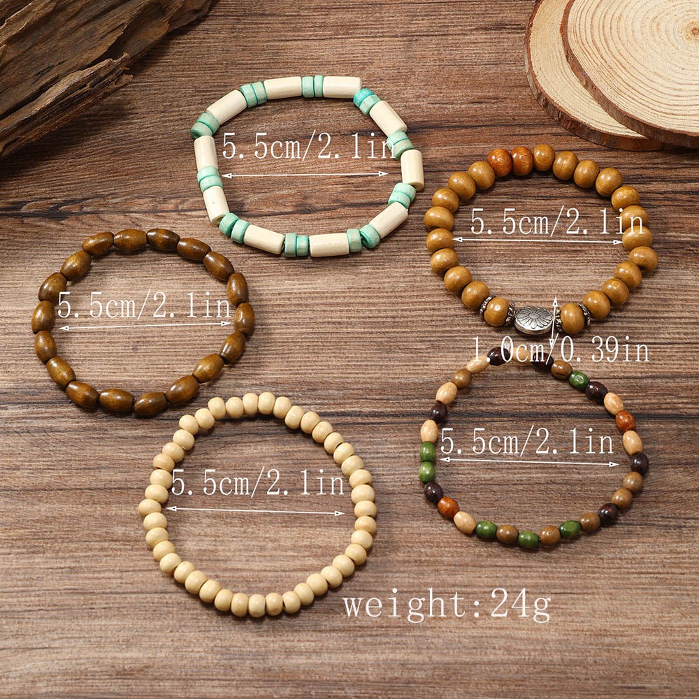 Bracelet For Men Retro Art Style Small Fresh Flower Multi-piece Set Of Wood