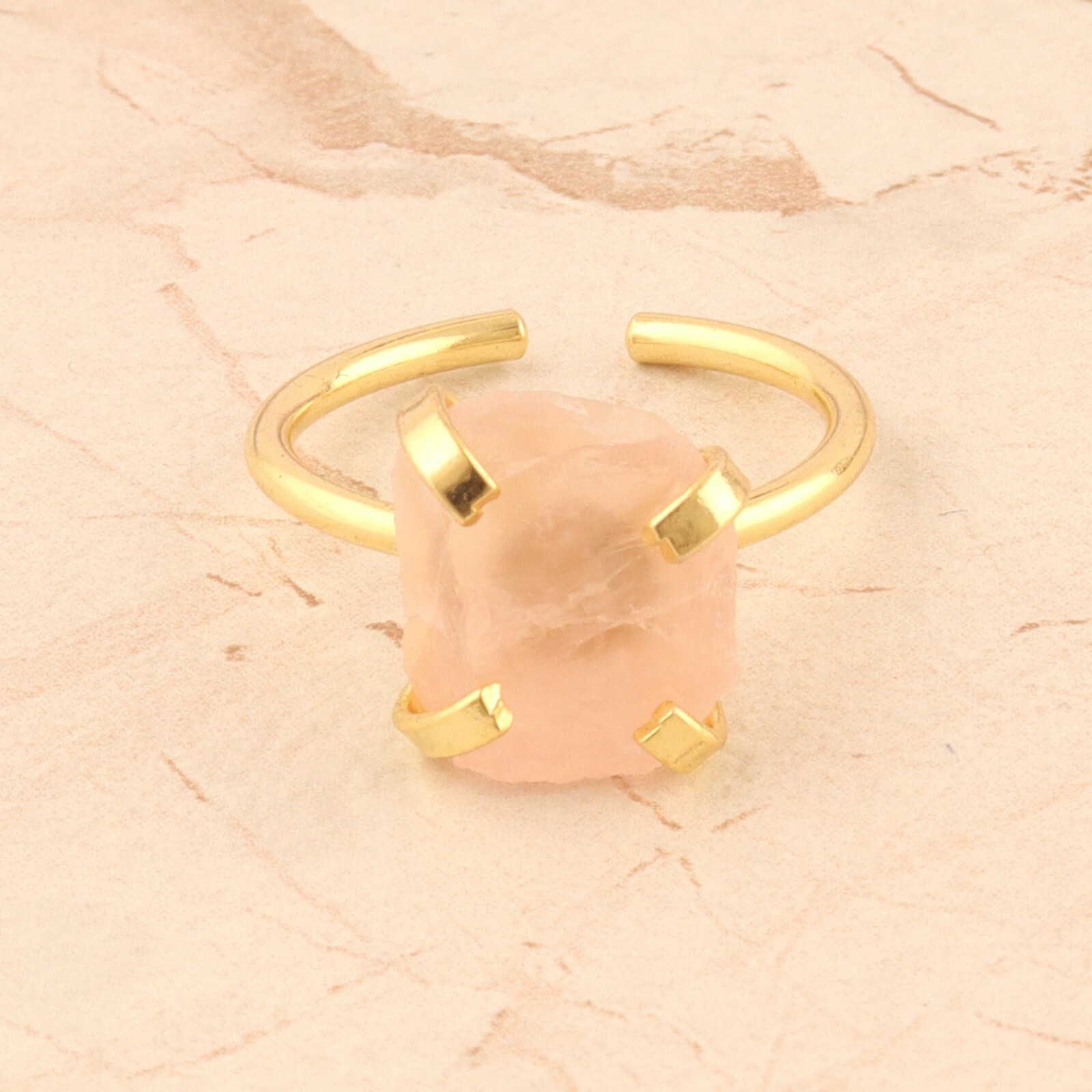 Colorful Rough Look Birthstone Yellow Gold Plated Prong Setting Adjustable Rings