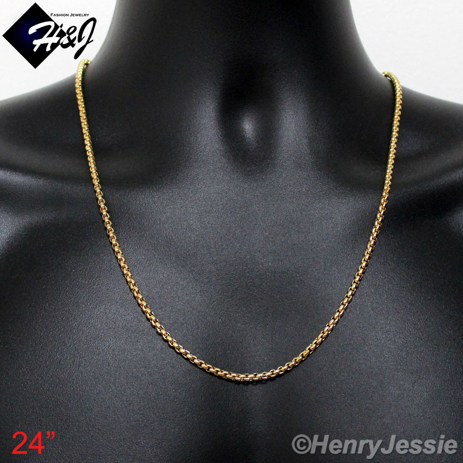 16-36″Men’s Women’s Stainless Steel 3mm Gold Smooth Box Link Chain Necklace