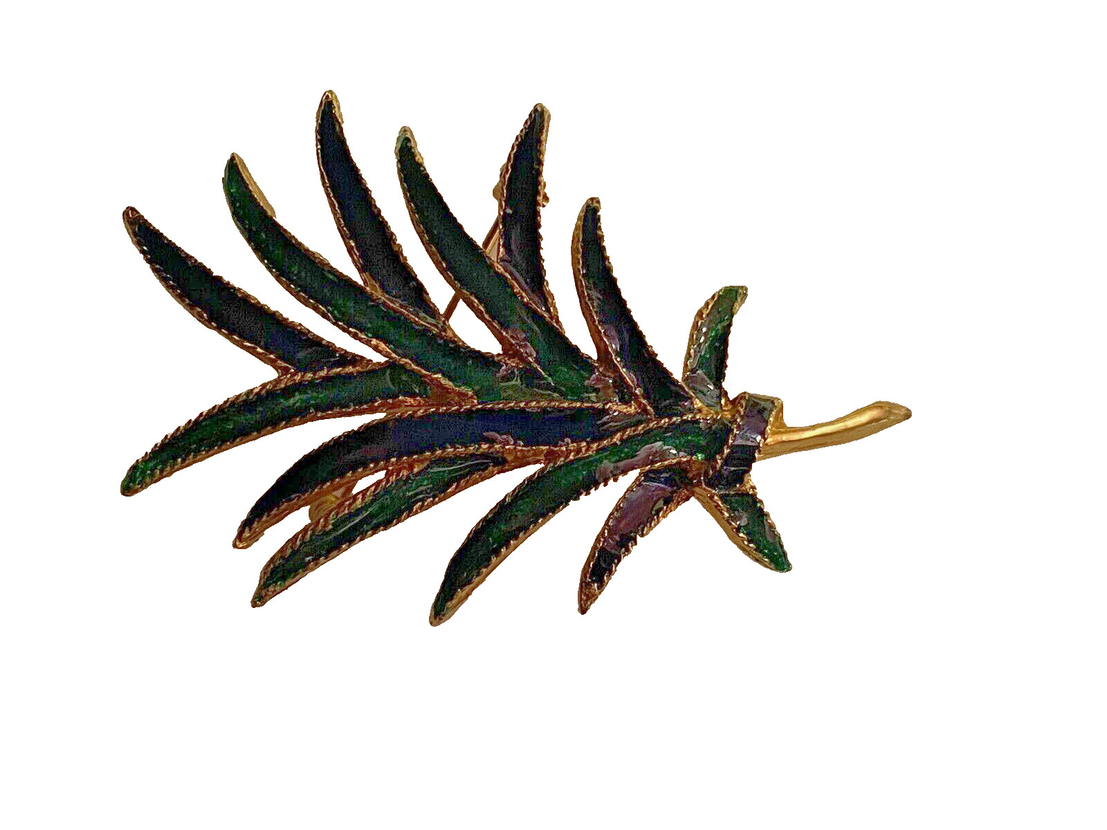 Vintage Brooch Angel Palm Leaf Enamel Gold Metal Blue Green 17.30g