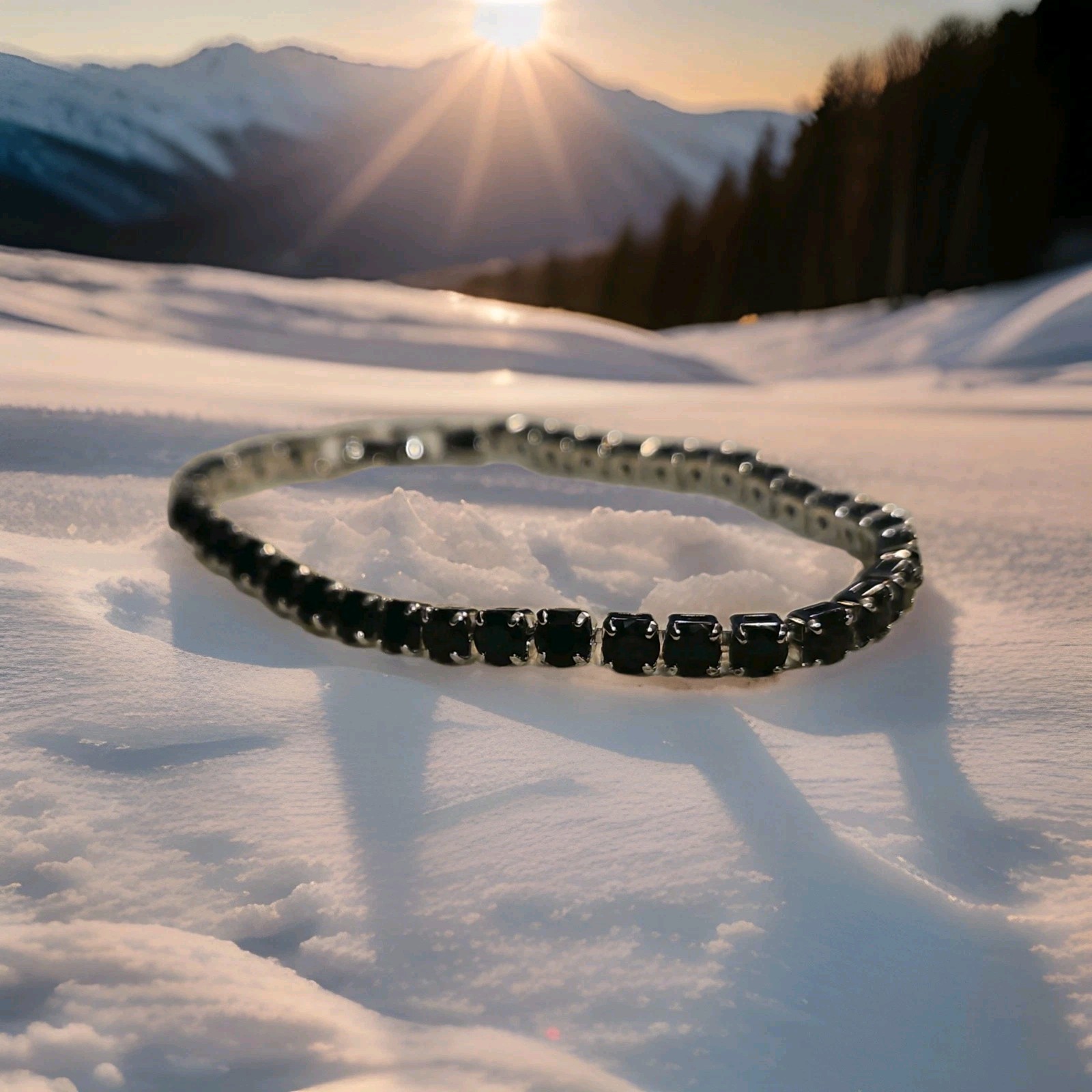 Silver 7 Inch Tennis Bracelet with Round Lab Created Black Moissanite Gems