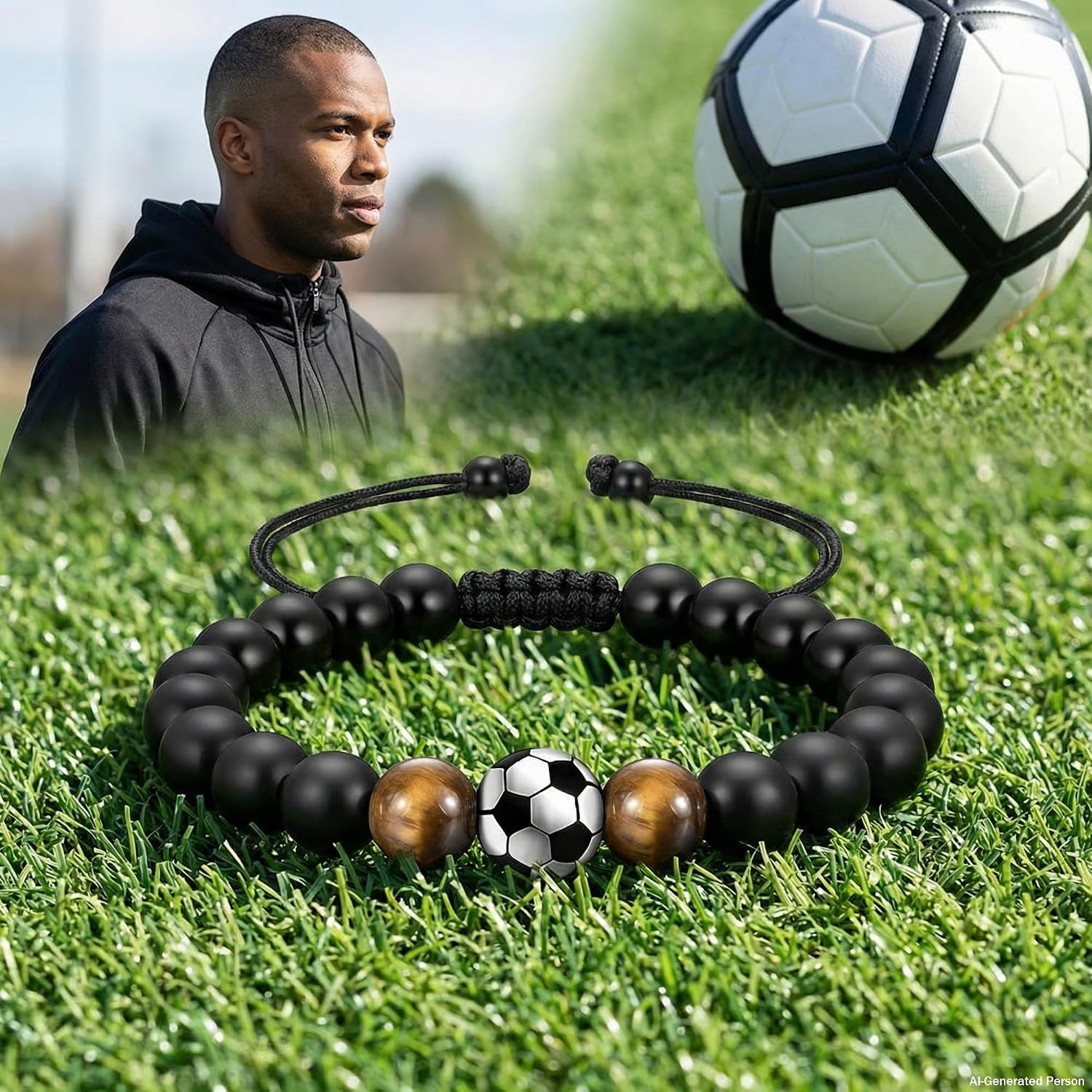 World Cup 2026 Soccer Bracelet for Men, Adjustable Beaded Rope & Leather Soccer