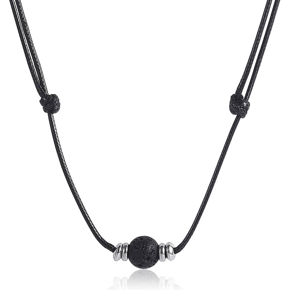 Natural Lava Rock Charm Leather Rope Choker Necklace for Women Men