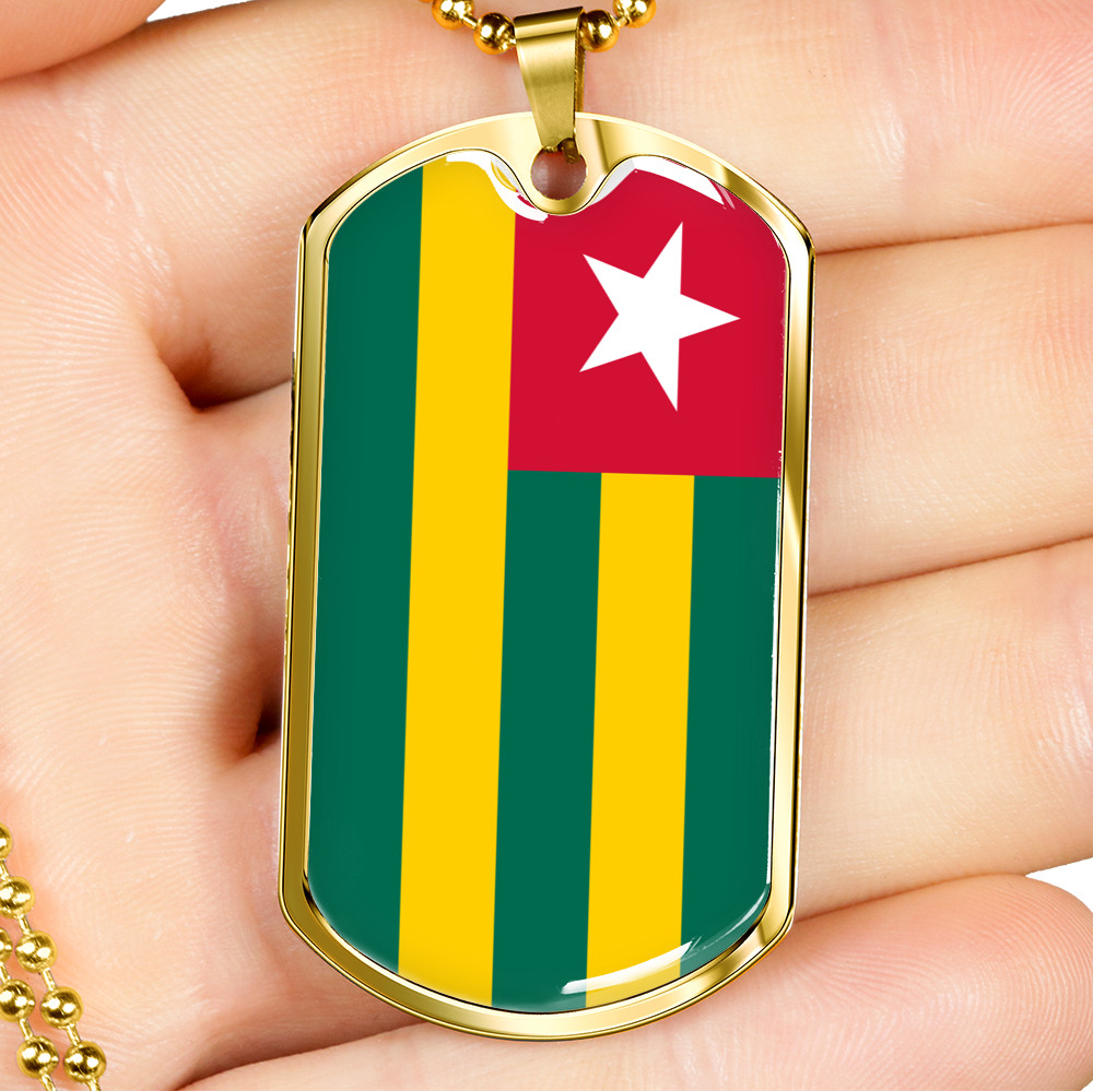 Togo Flag Necklace Stainless Steel or 18k Gold Dog Tag 24″ Chain