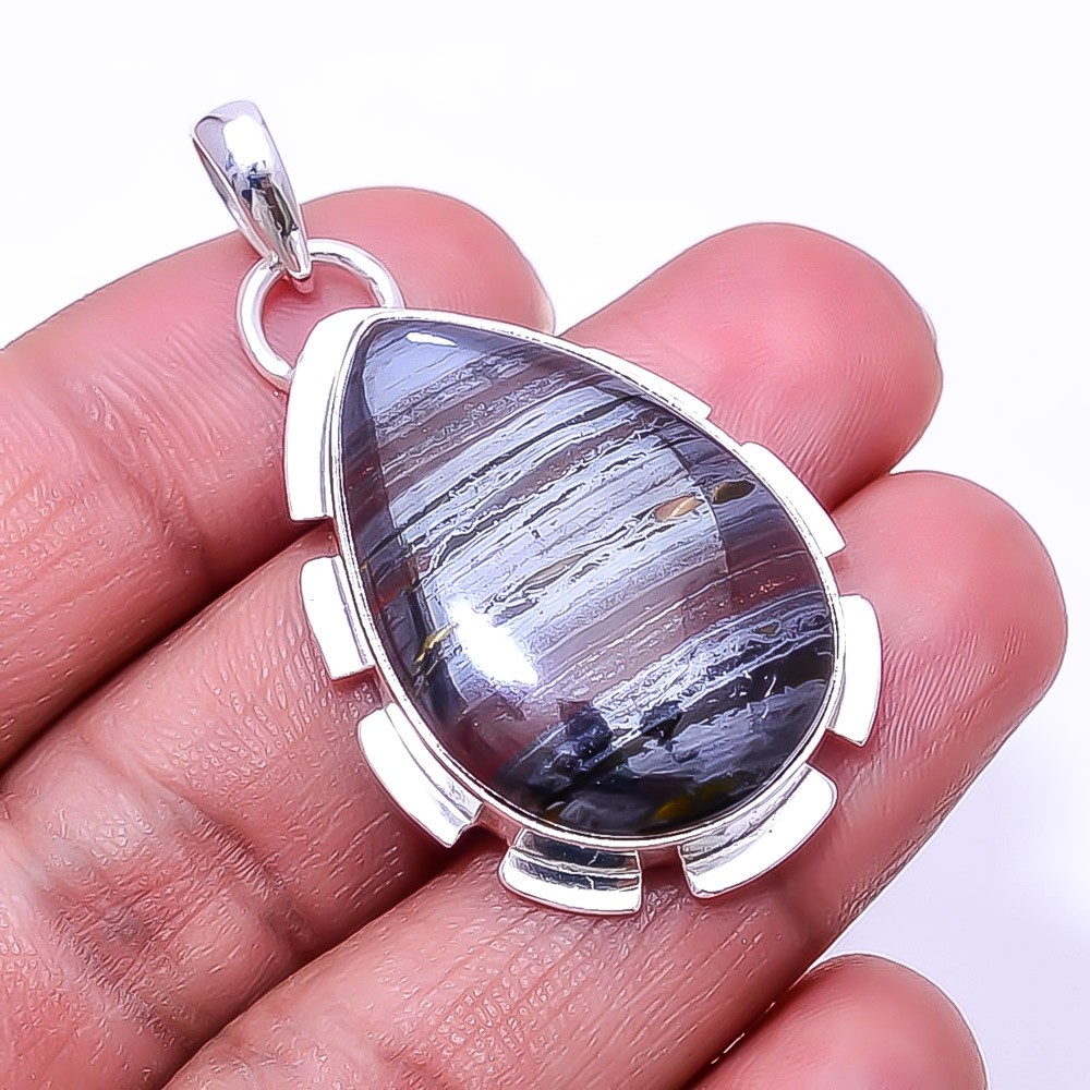 Iron Tiger Eye – South Africa Handmade 925 Sterling Silver Pendant 1.76″ P439627