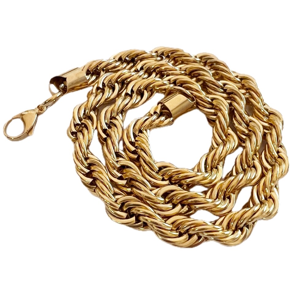 Mens 18k Gold Plated 316L Stainless Steel Rope Chain Hip Hop Necklace 10MM 24″