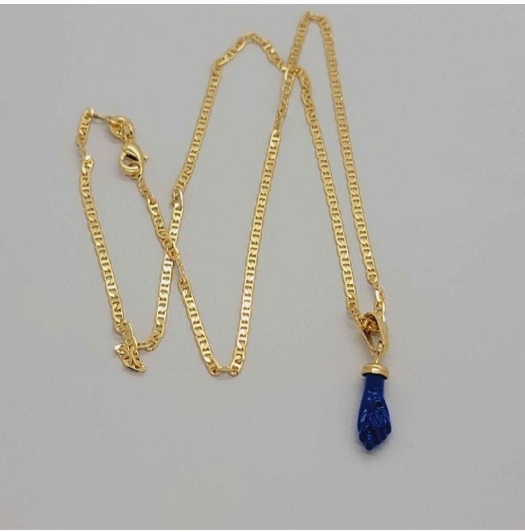 Blue Azabache Figa Necklace – 18K Brazilian Gold Filled Protection Charm