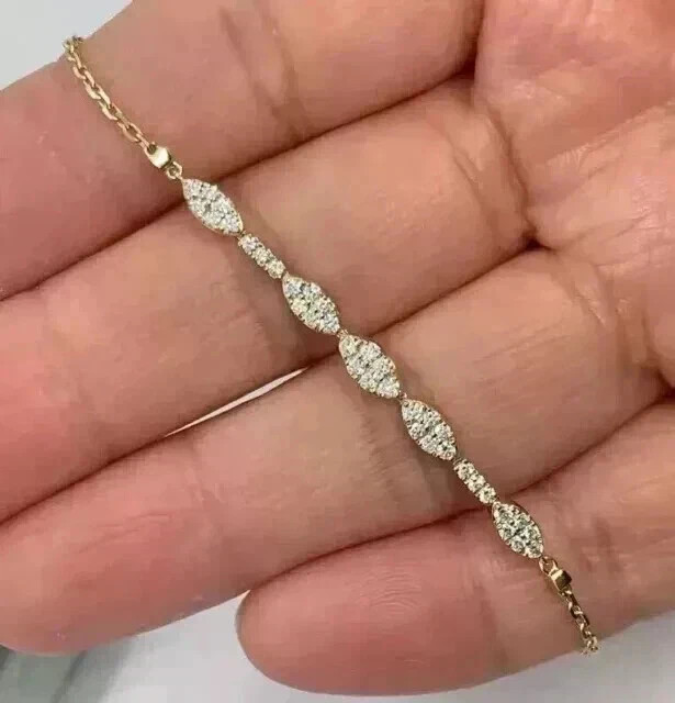 1Ct Simulated Diamond Women’s Wedding 7.5″ Chain Bracelet 14K Yellow Gold Plated