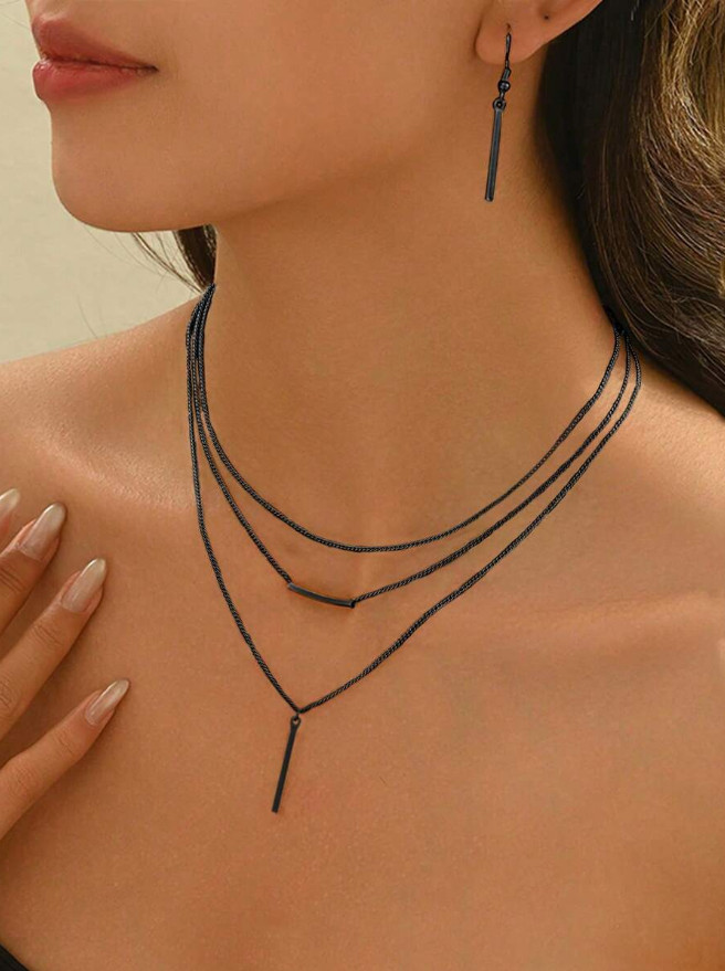 3PCS/Set Layered Women Jewelry Set Necklace Earrings Minimalist Pendant Gift For