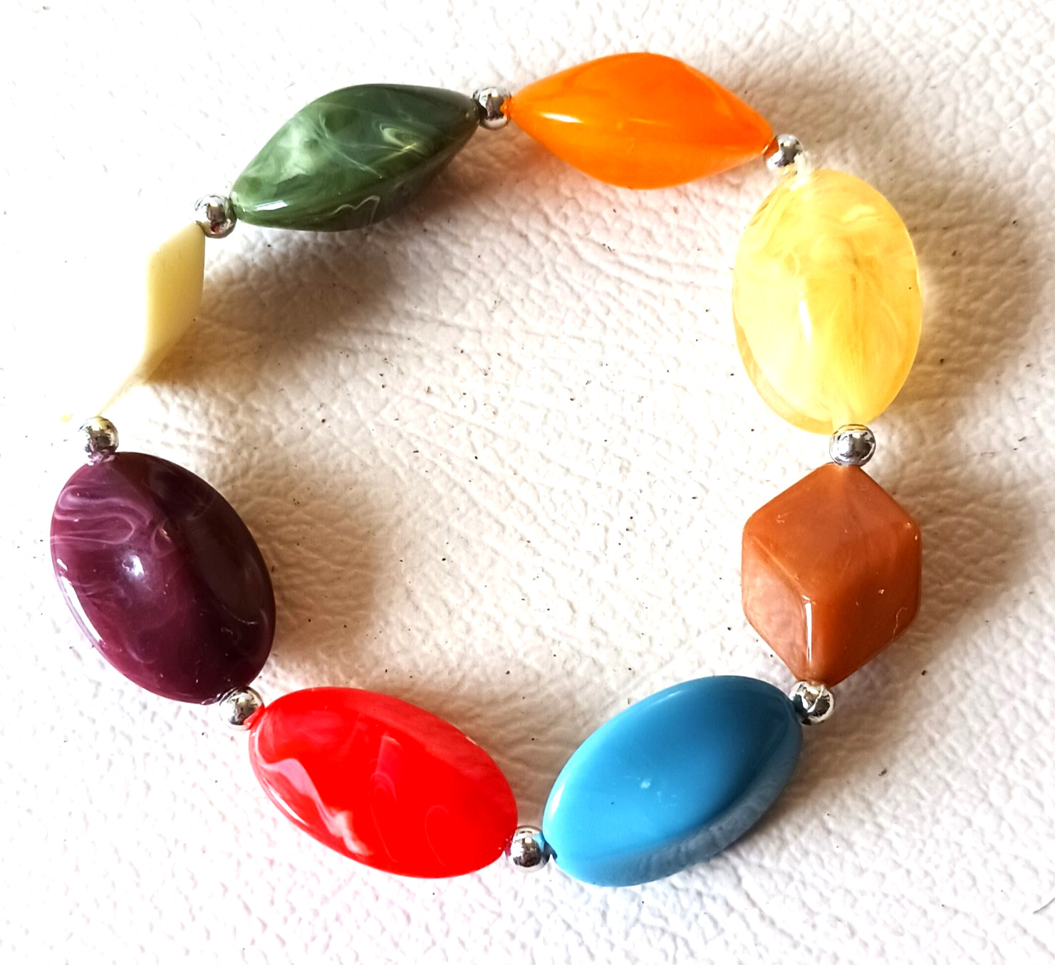 Bohemian Bead Necklace and Bracelet Set Multicolored Plastic Resin 40 inches