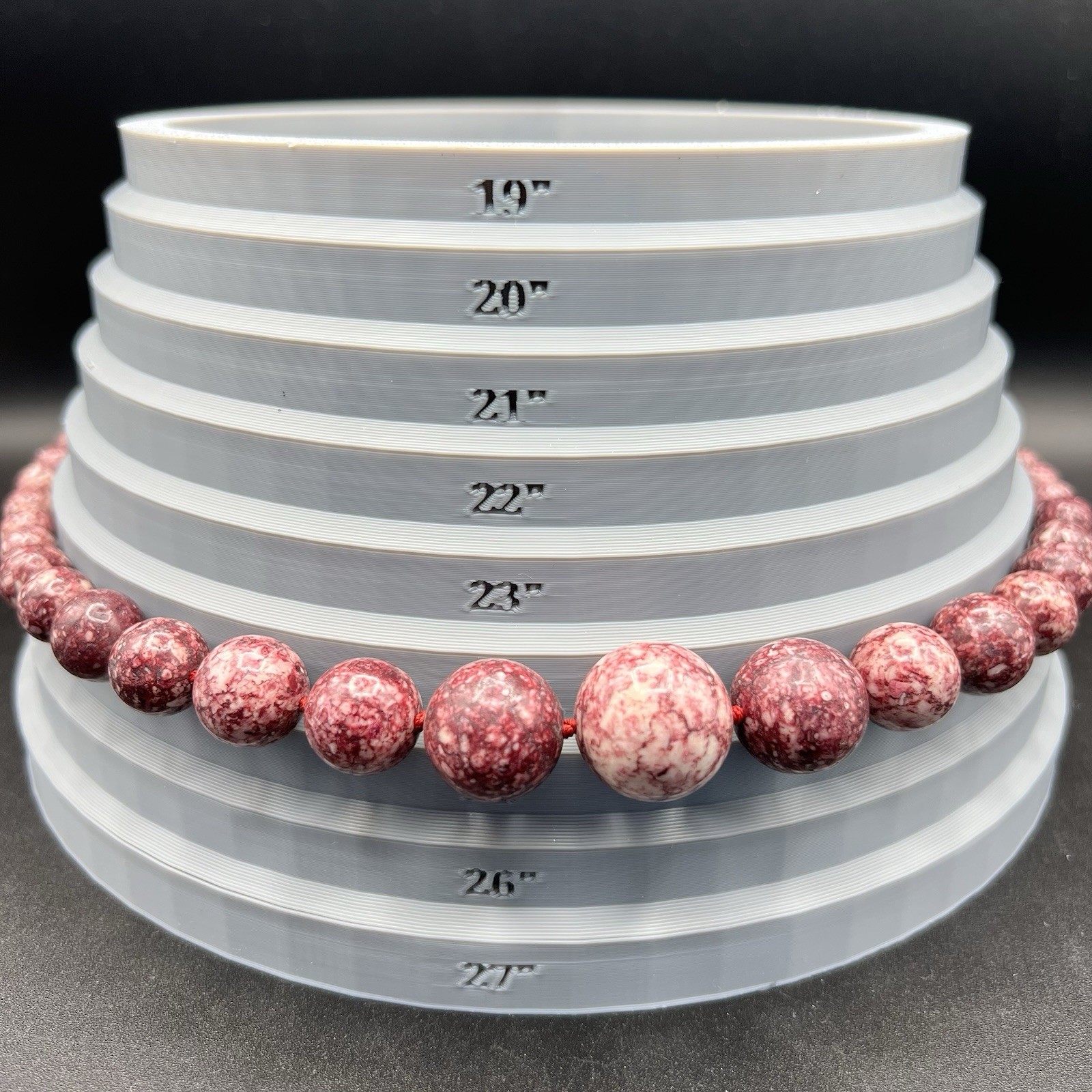 Vintage Chunky Raspberry Jasper Stone Necklace Graduated Beads 24” Statement