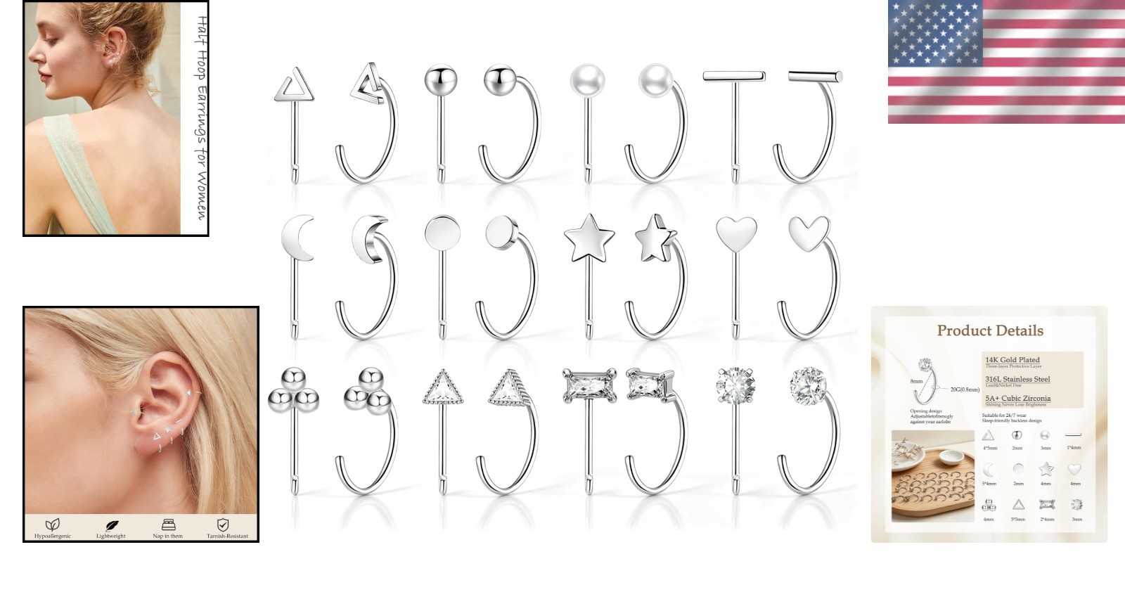Half Hoop Huggie Earrings for Women Gold Silver Plated Ardant Backless Earrings