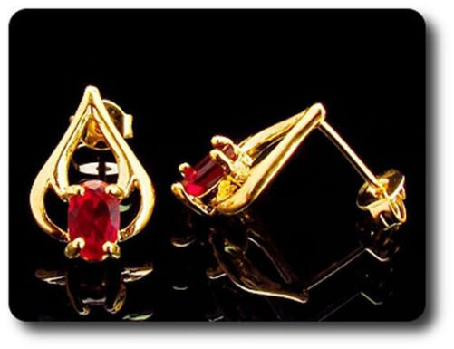 Earrings Ruby 0 3/32×0 9/32in Gold Plated 18 K&n