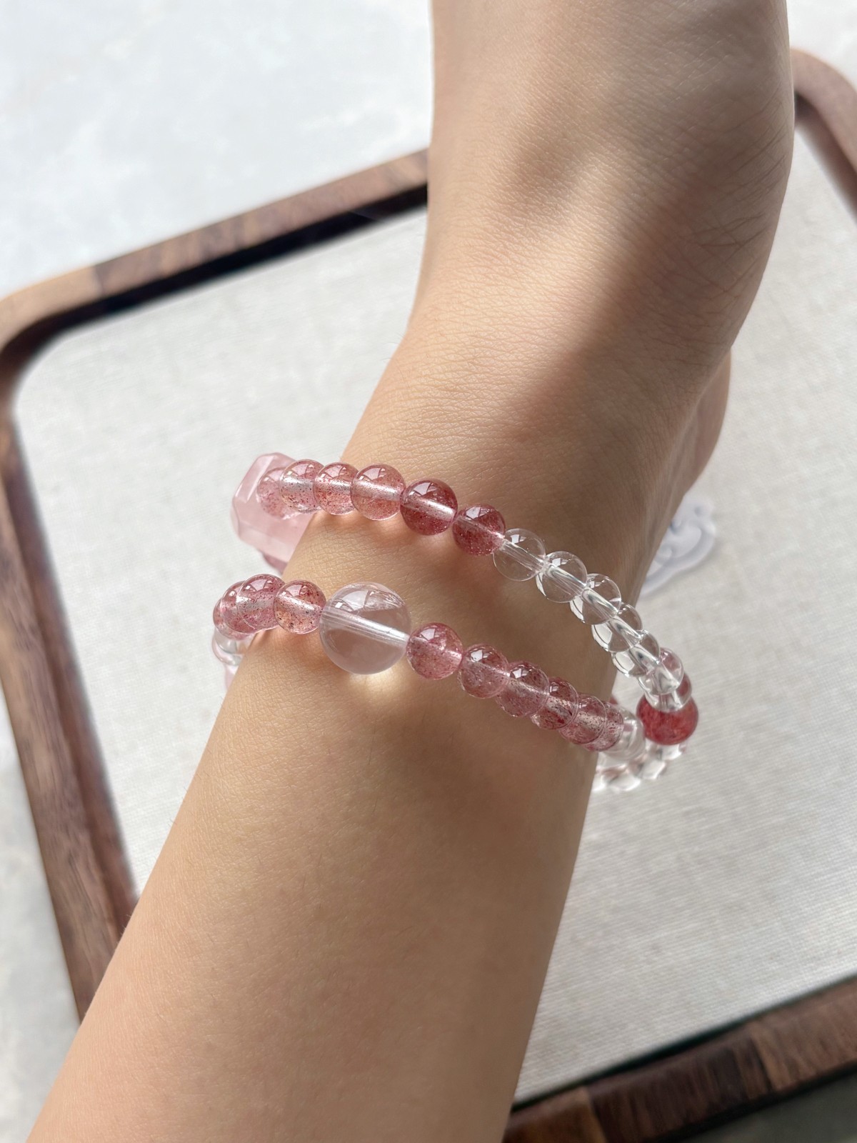 Natural Strawberry Quartz Rose Quartz Crystal Beads Stretch Bracelet 6mm