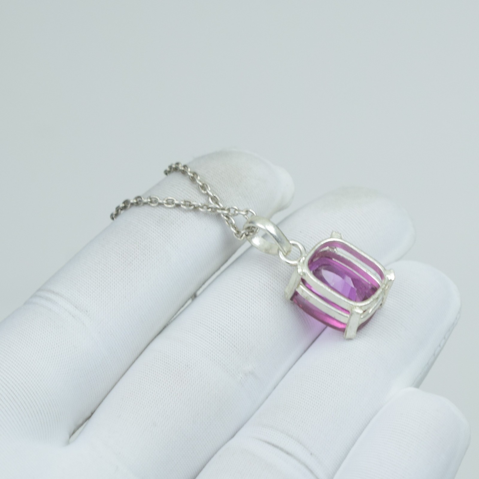 Cushion Cut Pink Necklace, Sapphire Birthstone Gift Pendant Jewelry, 24Cts,