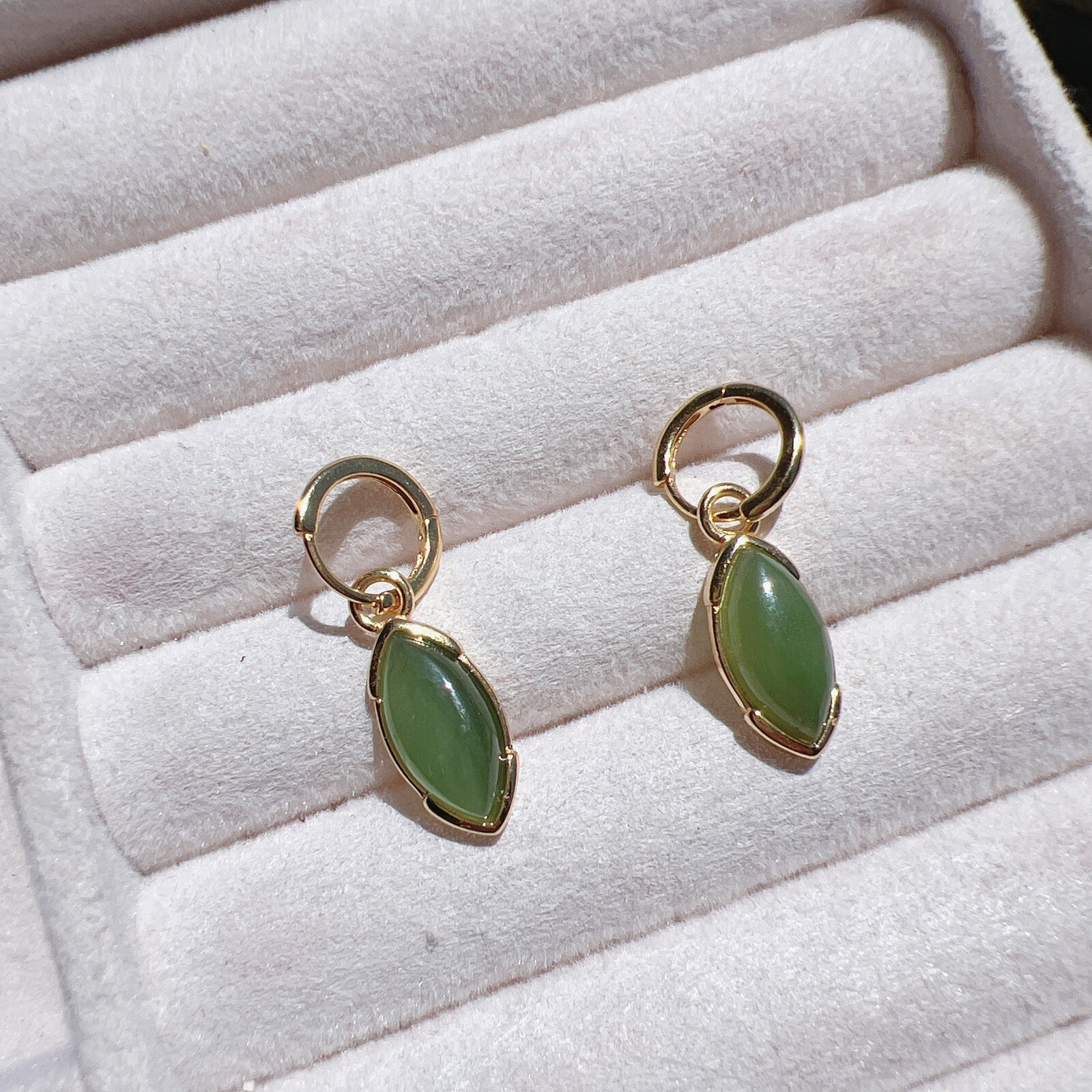 Good Quality Natural Hetian Green Jade Earrings, S925 Earrings