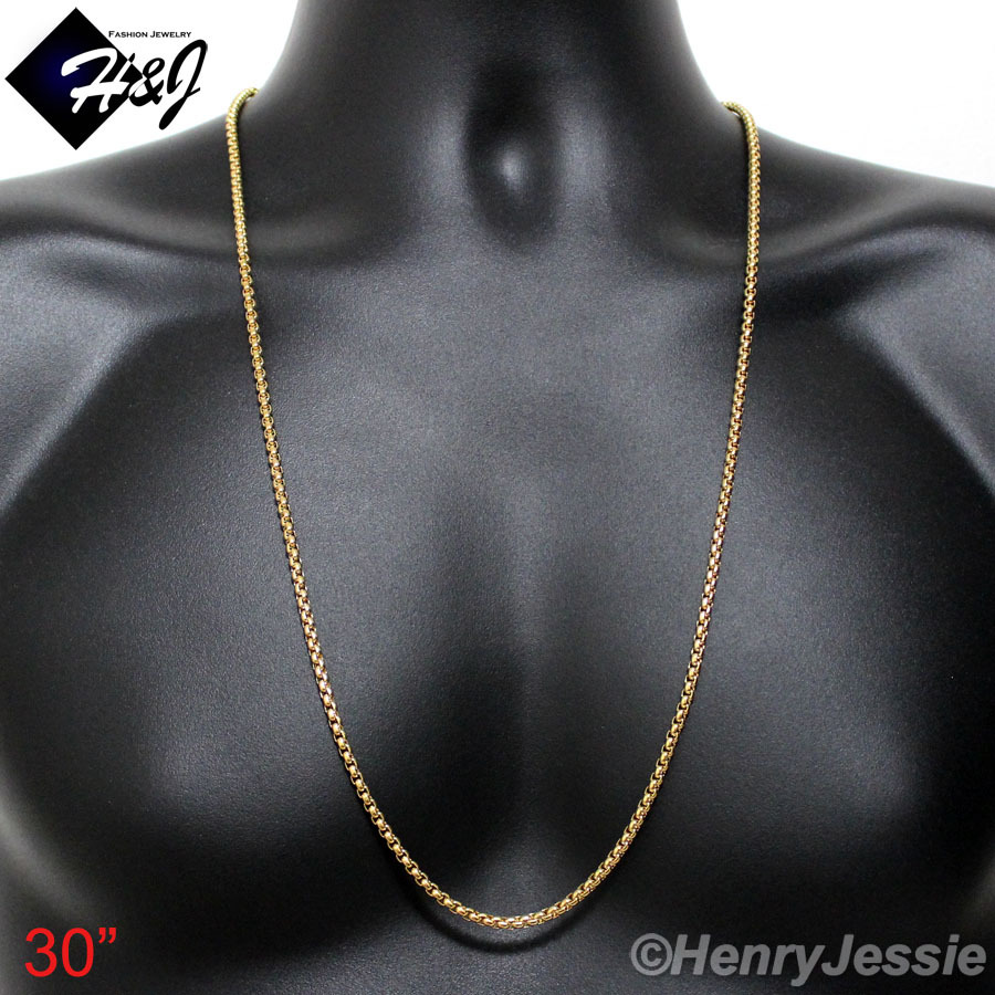 16-36″Men’s Women’s Stainless Steel 3mm Gold Smooth Box Link Chain Necklace