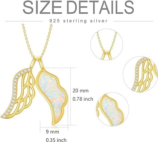 Opal Necklace Angel Wings Pendant Necklace Sterling Silver Jewelry Gifts