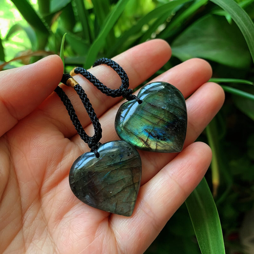 Natural Heart Pendant Labradorite Necklace Gem Moonstone Stone Crystal Quartz US