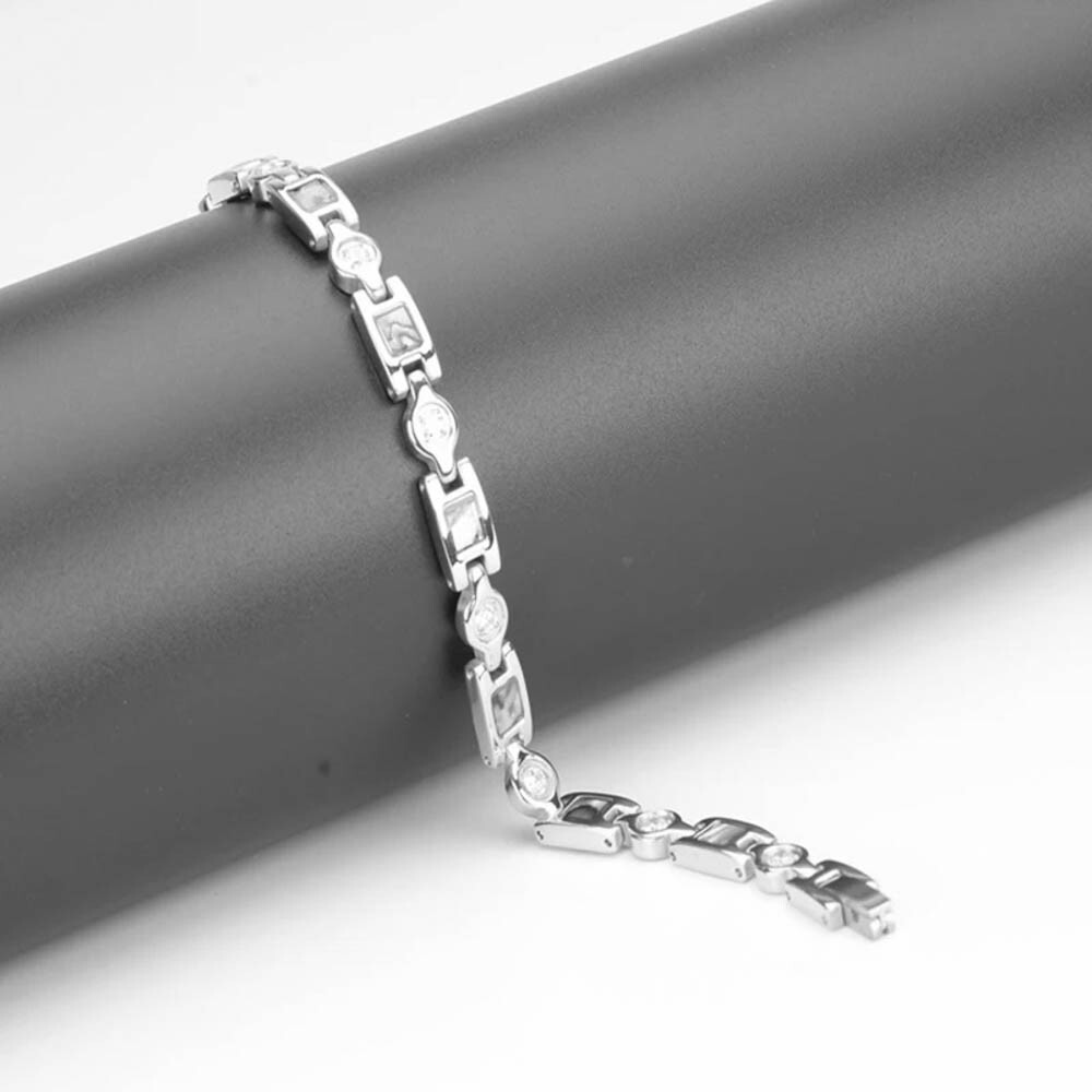 Magnetic Healing Bracelet with Faux Gemstone Inlay – 19cm Zinc Alloy Chain