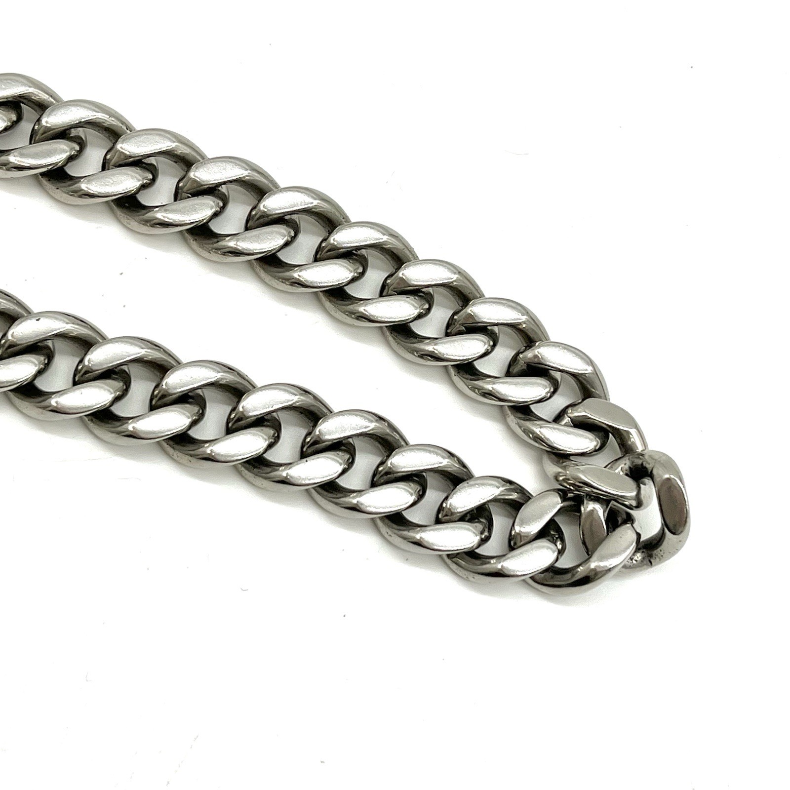 Auth Fendi FF Logo Curb Chain Necklace Men’s 50cm – Palladium Plated 2Y3097