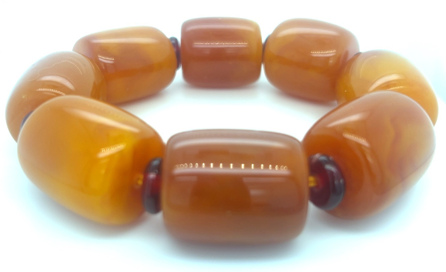 Faux Amber Chunky Stretch Bracelet 25mm Orange Beads Red Spacers 3.5oz