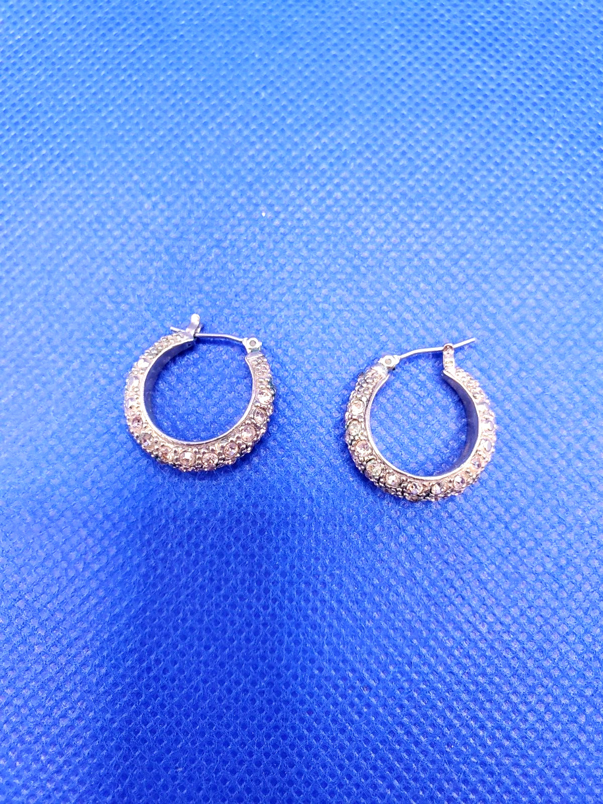 Vintage MONET McKinley C-Shaped Modern Rhinestones Crystal Hoop Earrings DAMAGED