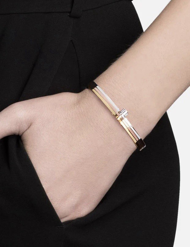 Miansai Signed Tricolor Cuff Silver/Gold Hinged Bangle Bracelet