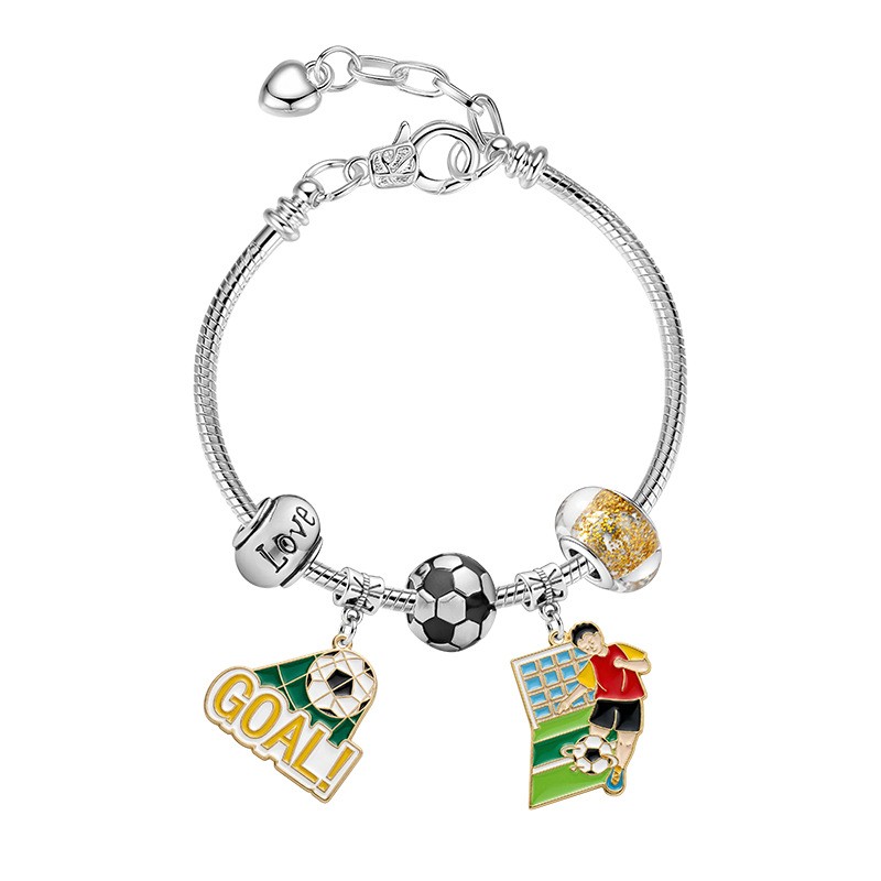Football Soccer Charm Bracelet Zinc Alloy Enamel Beads World Cup JewelryFansGift