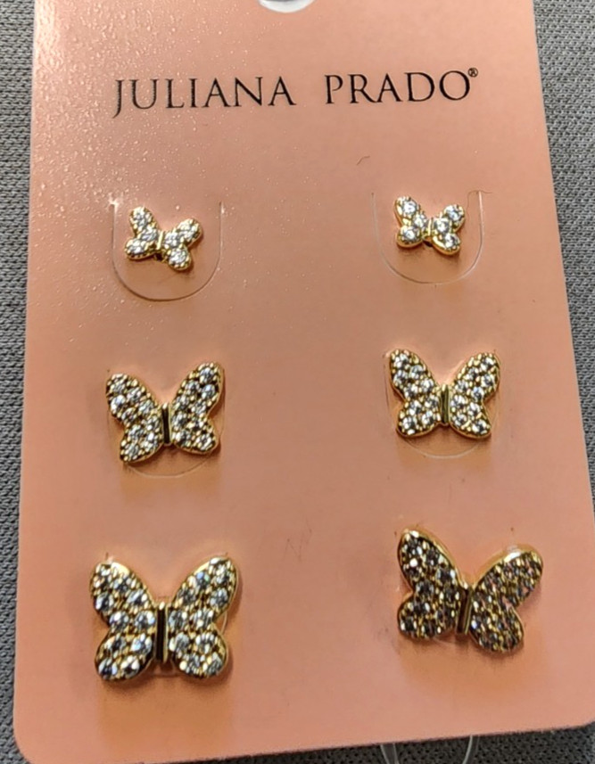 Juliana Prado 18K Gold Plated Borboletas Butterfly Earring Set 4mm, 6mm, 7mm