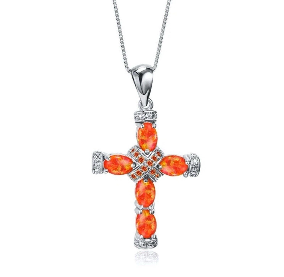 DEAL! Orange Fire Opal Red Orange Garnet Cross Necklace, Earrings, Ring 9 Set
