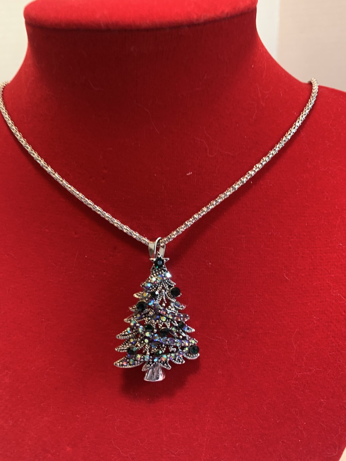 Betsey Johnson Christmas Tree with Deep Green Crystals Necklace or Brooch Dual