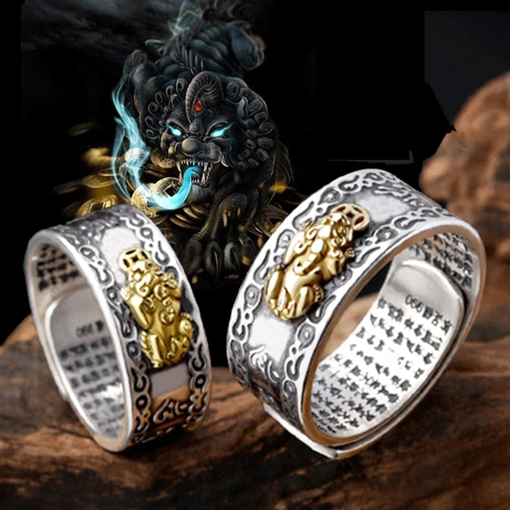 Feng Shui Pixiu Adjustable Ring Buddhist Mantra Attract Wealth Lucky Ring Charm