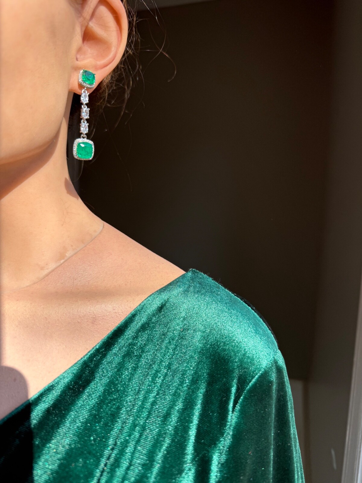 Star Of Hollywood, Emerald Dangle Drop Earrings