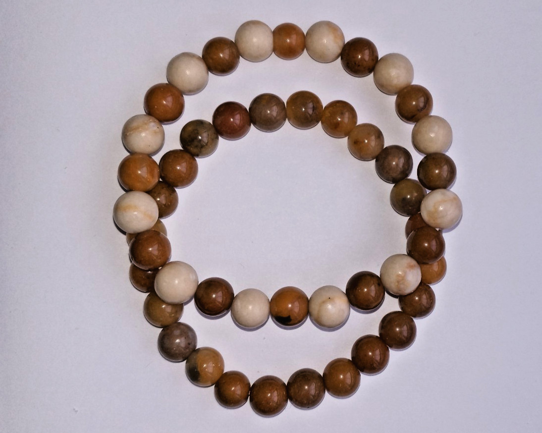 NEW GOLDEN JADE & FOSSIL JASPER BEADED BRACELET SET, BUY ANY 2 GET 3RD FREE