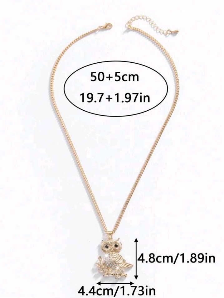 Gold-Plated Zinc Owl Shaped Pendant Necklace With Transparent Rhinestones