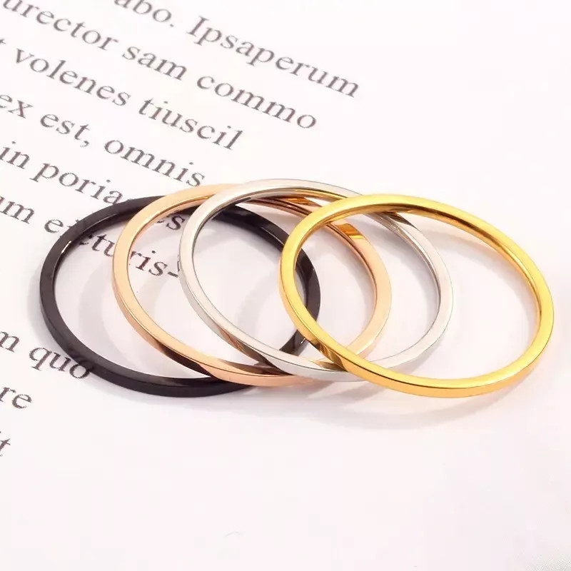 1mm Thin Plain Silver Gold Plated Stainless Steel Wedding Ring Band R59
