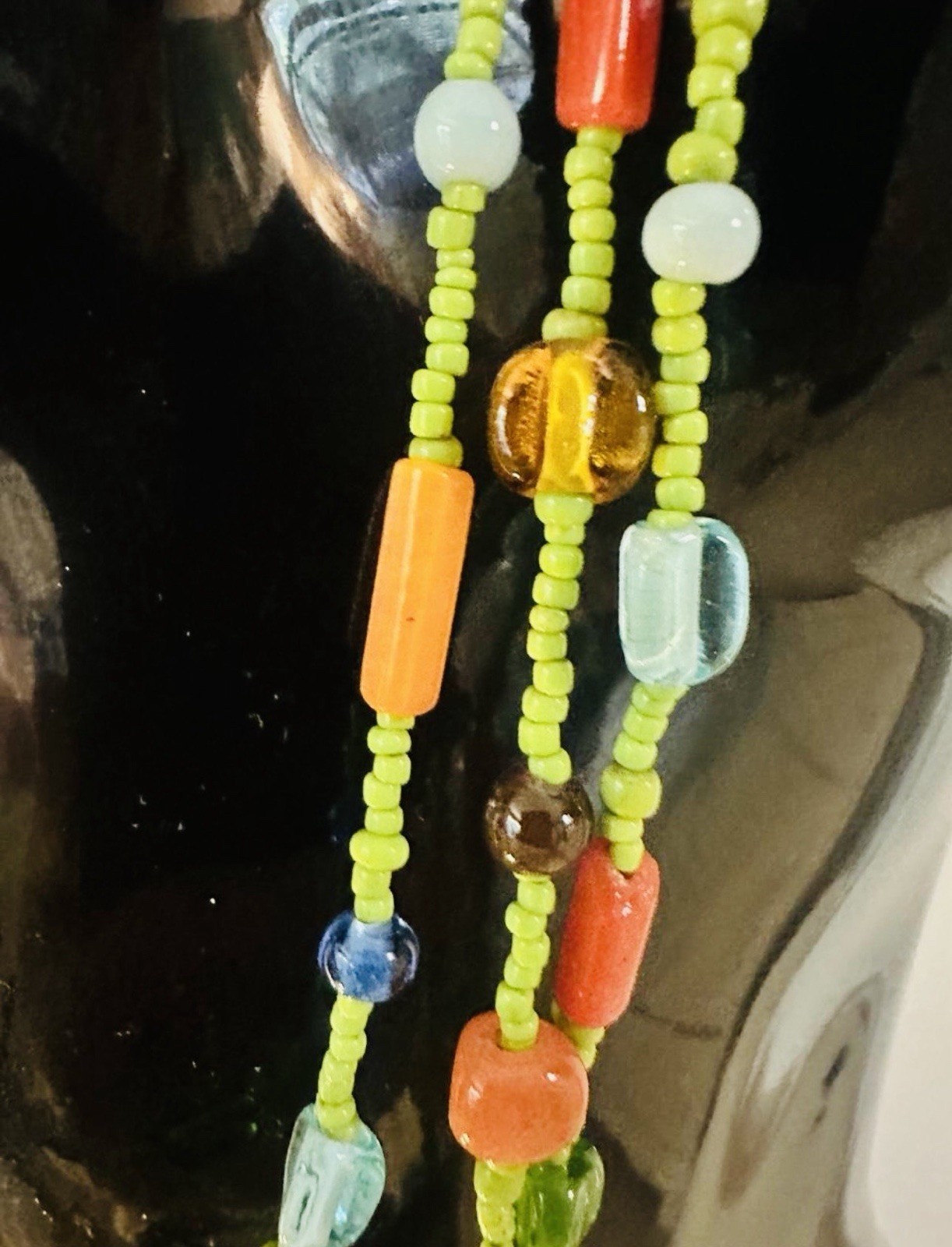 Bohemian Multicolor Round Glass Beaded Layered Necklace, Adjustable Ball/Bead