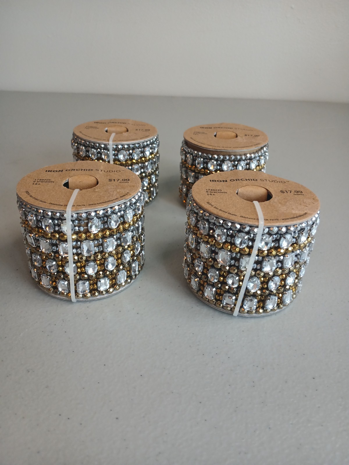 New! Iron Orchid Studio Gold & Silver Rhinestone 9 Count Bracelet Rolls Lot Of 4
