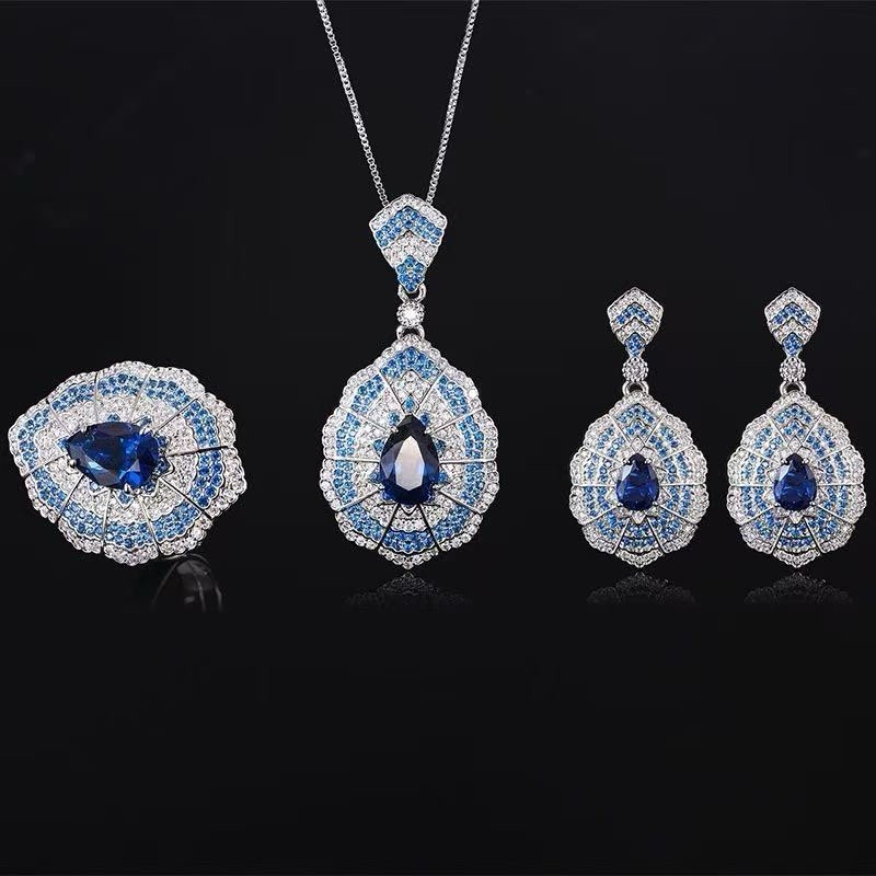 Wedding Bridal CZ Jewelry Set Zirconia Necklace Earrings Set