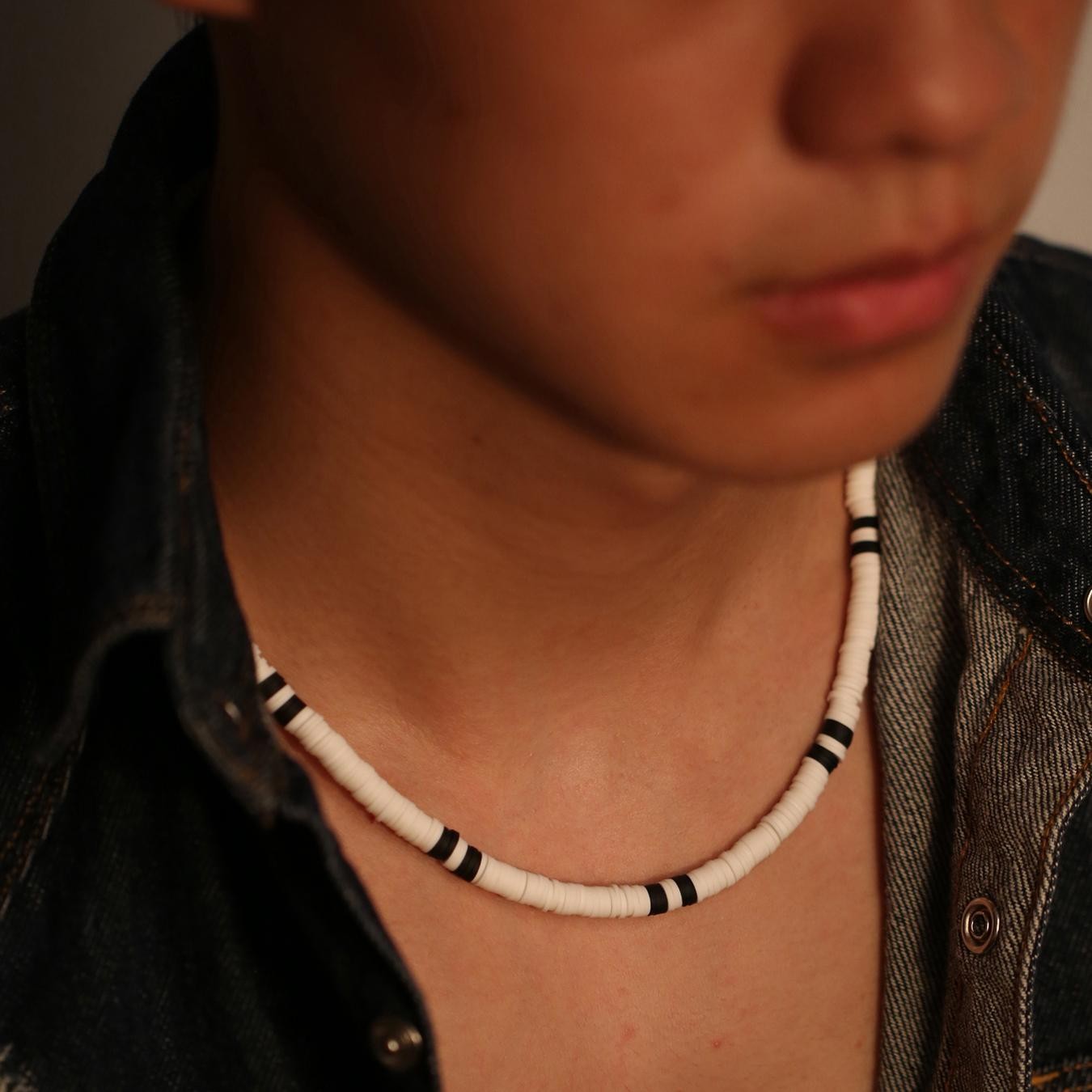 Bohemia Polymer Beads Necklace for Men Women Black White Collar Jewelry