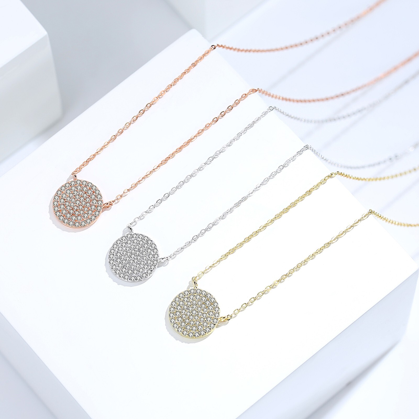Lavishe 925 Sterling Silver Cubic Zirconia Pave Disc Round Pendant Necklace…
