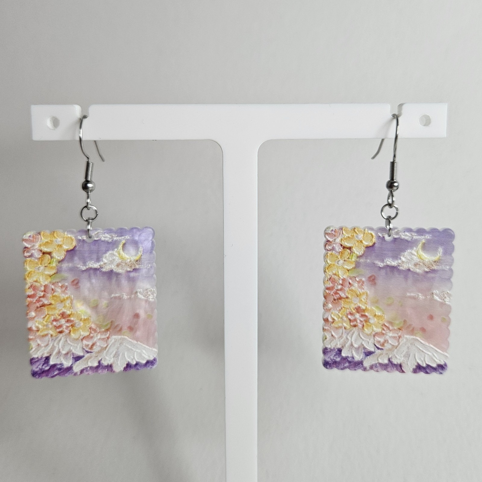 handmade floral stamp acrylic flatback hook earrings