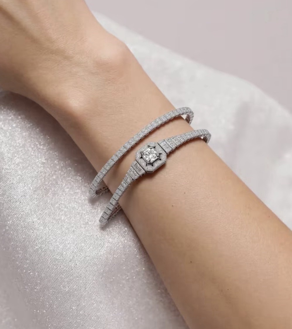Silver Tennis Chain Bracelet 17.5 cm Round Main Stone 6.5 mm